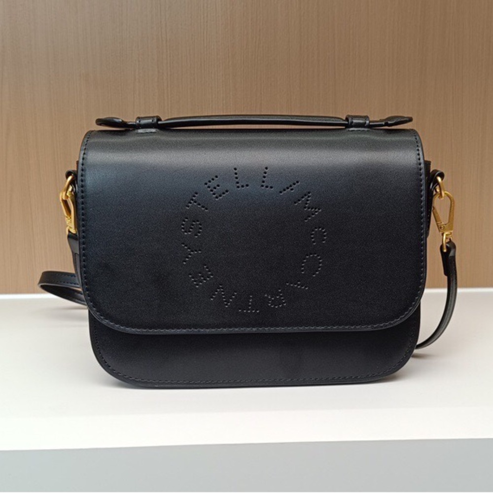 Stella McCartney Black Logo Flap Crossbody Bag